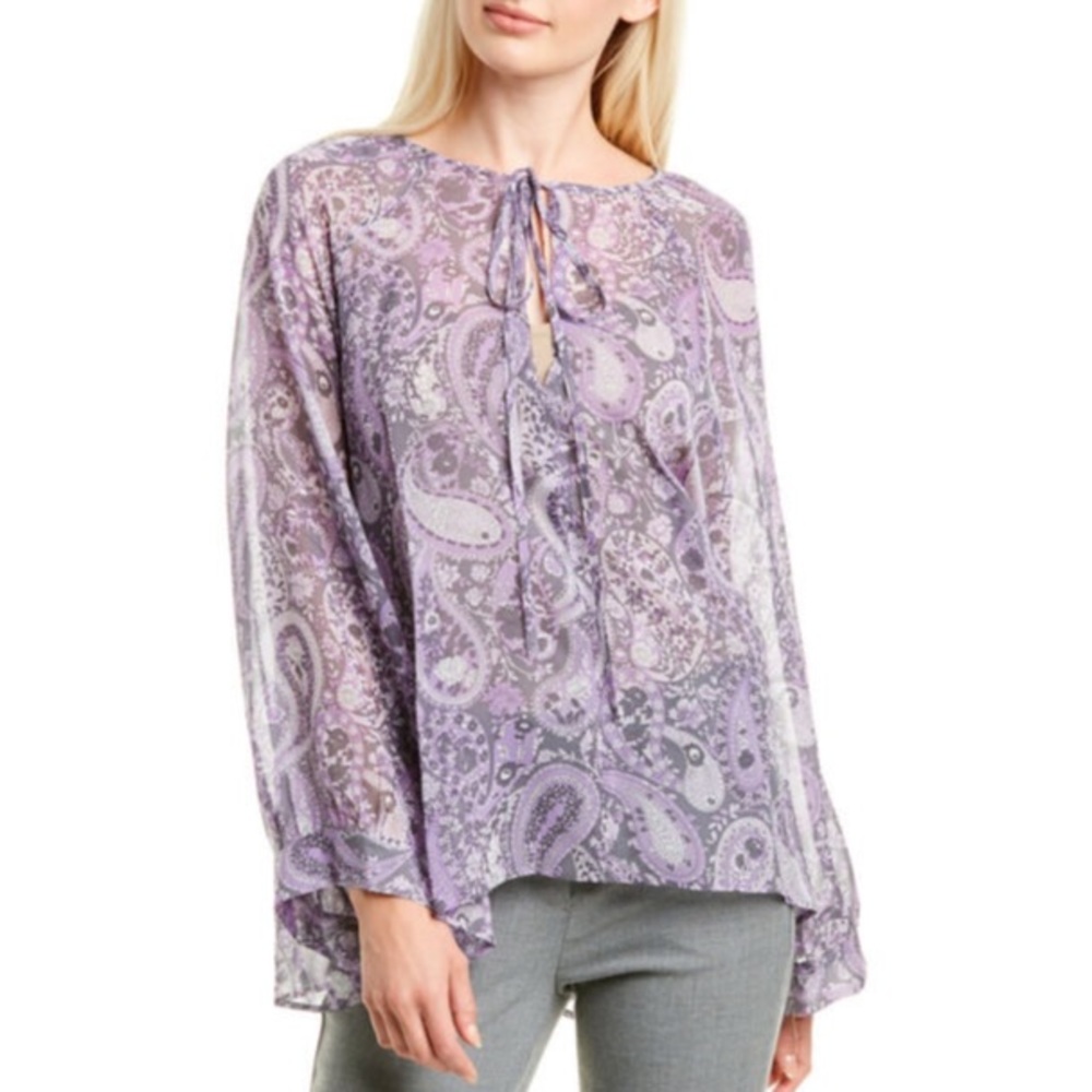 NILI LOTAN Paisley Acadia Silk Sheer Blouse